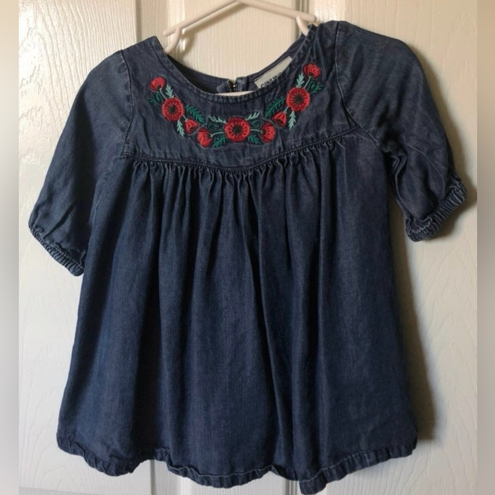 floral embroidery chambray dress